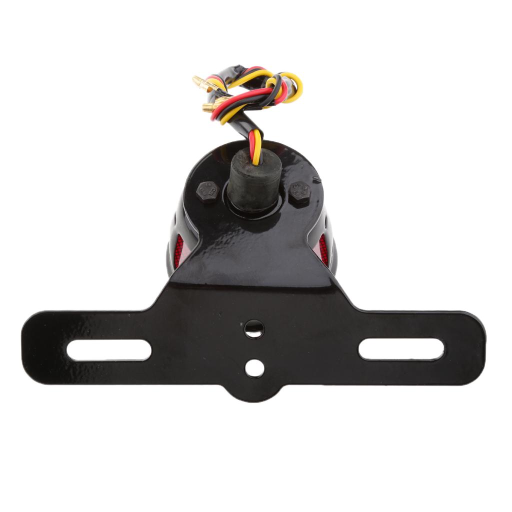 Retro Motorcycle Brake Light Round Tail Light Assembly License Plate Holder Metal for Custom Chopper Bobber