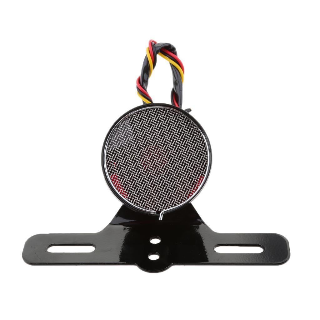 Retro Motorcycle Brake Light Round Tail Light Assembly License Plate Holder Metal for Custom Chopper Bobber